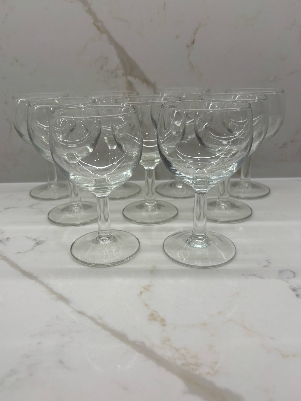 9 Vintage Short Stem Balloon Style Clear Glass Wine Goblets Duralex France